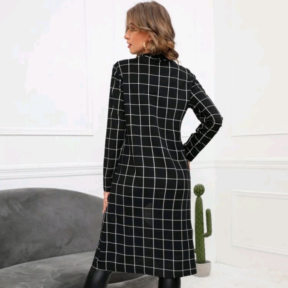 Shein Lune Grid Print Open Front Coat, Size Xl, C… - image 2